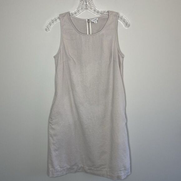 J.CREW Mini Dress Women 2 Beige Linen Blend Sleeveless Shift Pockets CA406 - Picture 1 of 14